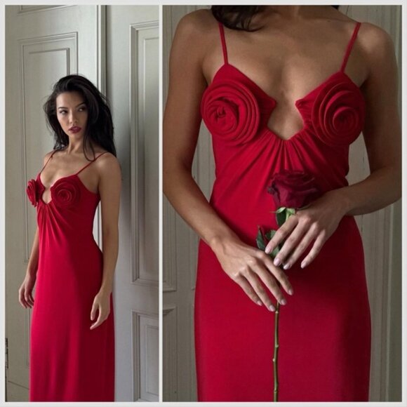 MAGDA BUTRYM H&M ROSE-APPLIQUÉD STRAPPY DRESS SIZE S - Picture 4 of 16